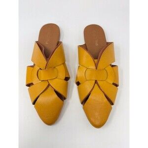 Pilcro Sandals Yellow Twisted Leather Slides Flat Pointed Toe Slip On 38 US 7.5